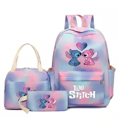 Disney Cartoon School Bookbag para crianças, Lilo e Stitch Student, Boy and Girl Schoolbag, mochila colorida com lancheira, adolescente, 3pcs por conjunto - loja online