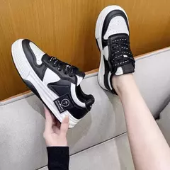 Tênis de fundo grosso feminino, sapatos de tabuleiro, calçados esportivos, casual, combinando cores, cáqui, preto, branco, nova moda - loja online