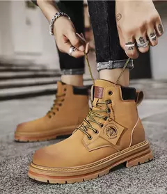 Bota de tornozelo com renda masculina, sapato de motocicleta, cano alto, verde, bota masculina de caminhada, moda inverno, novo, quente - Wolf Magazine