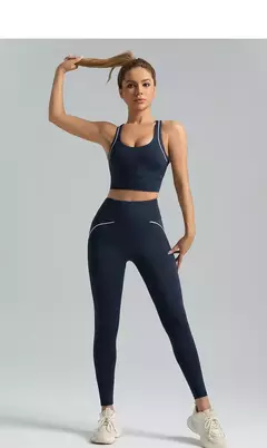 PINGNIAO-Calças e Sutiã Yoga de Cintura Alta para Mulheres, Alça Cruzada, Terno Esportivo, Fitness Wear, Design De Linha - loja online