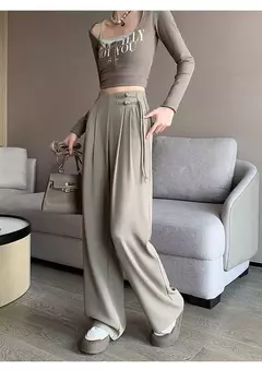 Calça cheia de pernas largas feminina, cintura alta, terno de botões, elegante, minimalismo, reta, calça larga, feminina, primavera, verão, novo, 2022 na internet