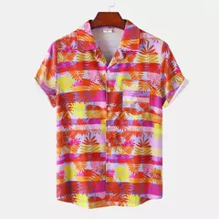 Camisa de praia de manga curta masculina, tops florais soltos, roupa de secagem rápida, estampa havaiana flamingo, férias à beira-mar - Wolf Magazine