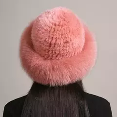 Imagem do Chapéu de pele de vison genuíno para mulheres gorro de malha natural de luxo chapéu de malha artesanal pele de raposa real moda inverno quente, novo