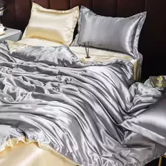 Mulberry Silk Bedding Set, capa de edredão, lençol, fronha, lençol de cetim luxo, cor sólida, rei, rainha, completo, Twin Size - comprar online