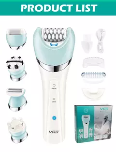 VGR Depiladora Elétrica para Mulheres, Barbeador Feminino, Removedor de Pêlos Corporais e Pernas, Lady Bikini Trimmer, Massagem de Limpeza Facial, V-703, 5 em 1 - Wolf Magazine