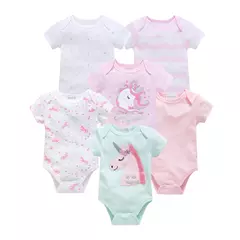 Imagem do Algodão das meninas do bebê Bodysuit de manga curta, recém-nascido Vestuário, Criança, 0-12 meses, 3 6 Pcs por lote