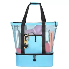 Bolsa de praia de piquenique para mulheres, malha, transparente, camada dupla, armazenamento de natação, alta capacidade, sacolas de compras - comprar online