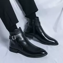 Imagem do Botas altas de luxo masculinas, botas marrons de motocicleta, moda plataforma, botas masculinas, sapatos de couro casuais, alta qualidade