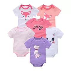 Algodão das meninas do bebê Bodysuit de manga curta, recém-nascido Vestuário, Criança, 0-12 meses, 3 6 Pcs por lote