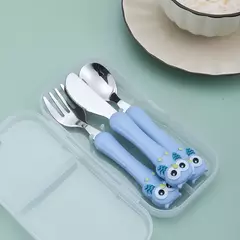 Talheres portáteis de aço inoxidável para crianças, Spoon Forks Box Utensílios de alimentação do bebê Conjunto de talheres para bebês, 3pcs - loja online