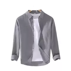 Camisa de linho de algodão respirável masculina, gola virada para baixo, manga comprida, monocromática, havaiana, casual, nova, outono - comprar online