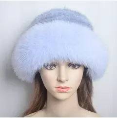 Chapéu de pele de vison genuíno para mulheres gorro de malha natural de luxo chapéu de malha artesanal pele de raposa real moda inverno quente, novo - comprar online