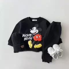 Imagem do Mickey Mouse moletons estampados para bebês meninos, moletons e calças com gola O, roupas de treino cinza, moda casual, novo estilo