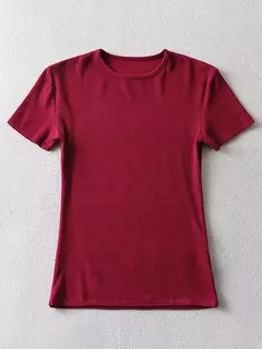 Camiseta feminina com ajuste magro, manga curta apertada, camiseta com gola O, tops básicos de corte sólido, casual, verão - loja online