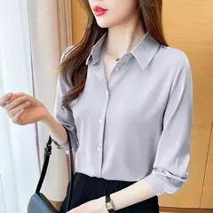 Camisa coreana de manga comprida feminina, top sólido de chiffon, moda feminina, escritório, primavera, verão, C242 na internet