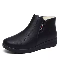 Botas de sola macia para mulheres, sapatos de couro, pelúcia de algodão, meio-leaged, idosos, mãe, inverno, venda quente - loja online