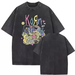 Camisetas com estampa de esqueleto masculinas, banda de rock vintage lavada, Korn caindo longe de mim, camiseta gótica, camiseta masculina extragrande, moda - loja online