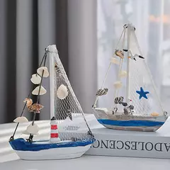 Modelo de barco a vela de madeira estilo mediterrâneo, artesanato ornamentos, acessórios de decoração para casa, decoração da sala, presentes 19cm - Wolf Magazine