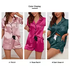 Imagem do Conjunto pijama de seda cetim feminino luxo, pijamas manga curta, lazer roupa de casa, pijamas