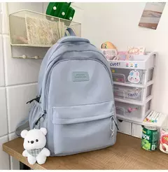 Mochila de grande capacidade para estudante, bolsa simples e versátil para menina, material poliéster unissex, decoração de boneca japonesa - loja online