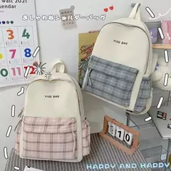 Mochila estudantil retrô com zíper, grande capacidade, mochilas de lona xadrez, mochila feminina - Wolf Magazine