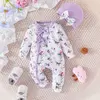 Macacão Floral do Recém-nascido com Chapéu, Bebê Menina Onesies, Conjunto de Roupas Manga Longa, Macacão Minúsculo Bonito, 1-18Meses