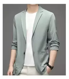 Blazer casual fino de seda gelo masculino, roupa masculina, manga comprida, tamanho grande, blazers sólidos finos, protetor solar, moda verão, primavera - Wolf Magazine