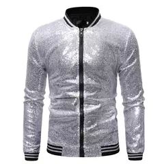 Brilhante Sequins Sparkle Bomber Jacket Homens 2023 Mais Novo Ouro Glitter Listrado Zipper Mens Jaquetas E Casacos Festa Dance Show Roupas - comprar online