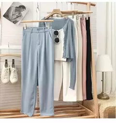 Imagem do Calça feminina elástica de cintura alta, calça feminina do escritório, casual solta streetwear, reta, preta, nove pontos, moda, outono, primavera