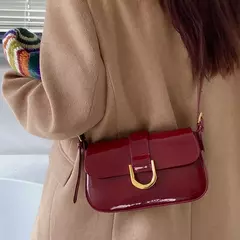 Retro couro de patente bolsa de ombro para mulheres luxo aleta crossbody saco cor sólida axilas saco vermelho crossbody bolsa senhora