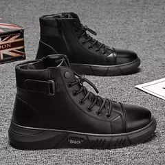 Botas de tornozelo preto homens couro pu sapatos casuais para homens outono conforto plataforma botas de pele inverno botas de trabajo hombre - loja online