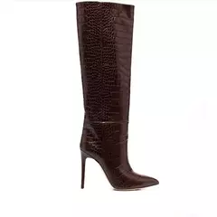 Botas agulha de dedo apontado para mulheres, manga padrão cobra, sapato de tubo longo, moda europeia e americana, inverno - loja online