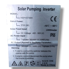 Inversor hibrido para bombeo solar Salida 380V 3.7Kw - HISSUMA MATERIALES
