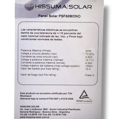 Panel solar monocristalino 60W 12V HISSUMA - HISSUMA MATERIALES
