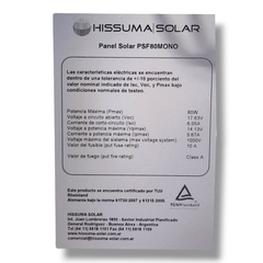 Panel solar monocristalino 80W 12V HISSUMA - HISSUMA MATERIALES