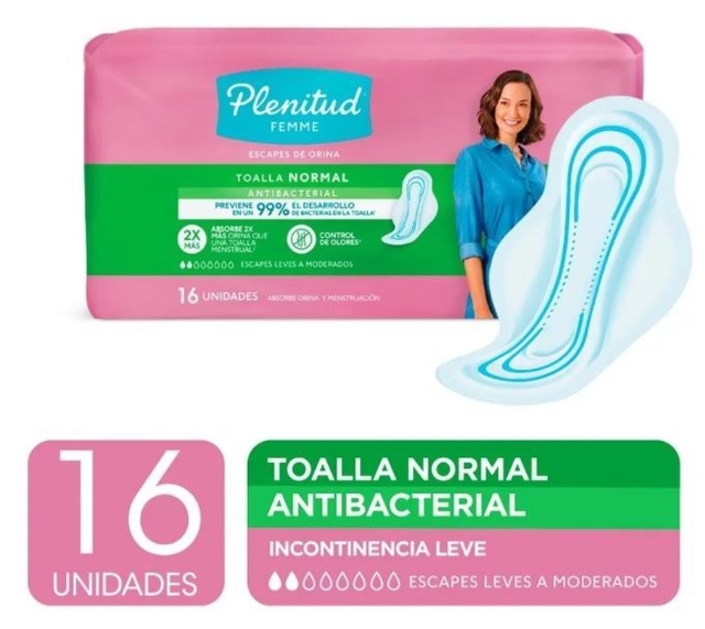 Toallitas femeninas Plenitud Femme Normal Antibacterial Con Alas x 16 u
