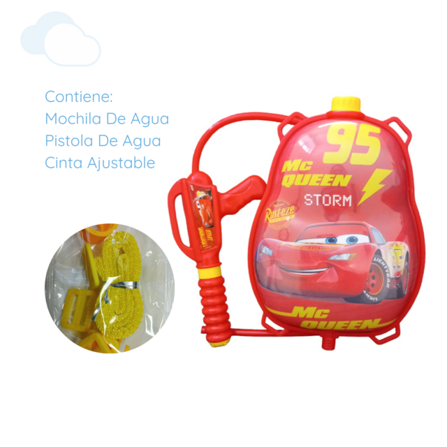 Mochila De Agua Juguete Con Pistola Cars Rayo Mcqueen Disney