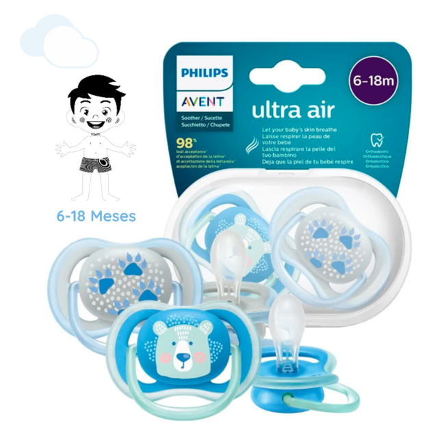 Philips Avent Pack 2 Chupetes Silicona Ultra Air Nocturnos 6-18 meses