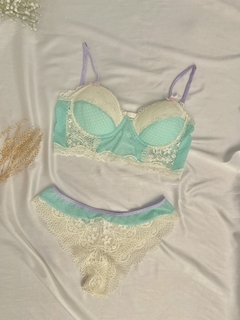 Set Beverly Aqua Pintitas (Conjuto Corseta Aro Push Up Y Bombacha Less ) - Todo Sobre Mi | Online Store