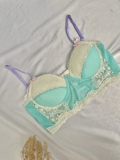 Set Beverly Aqua Pintitas (Conjuto Corseta Aro Push Up Y Bombacha Less ) - tienda online