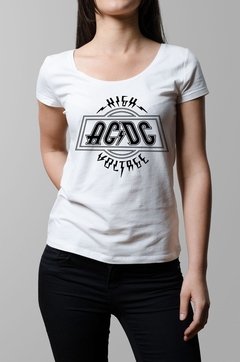 Remera Ac Dc high voltage blanca mujer