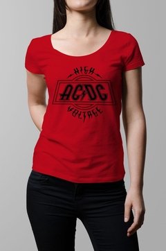 Remera Ac Dc high voltage roja mujer