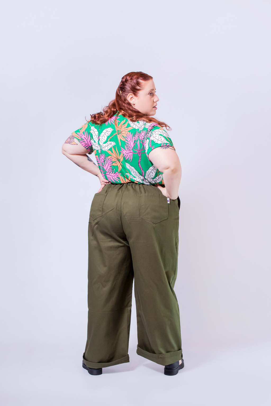 Green Wide Leg Cargo Pants Plus Size