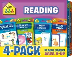School Zone - Reading Flash Card 4-Pack - Ages 4 and Up, Short and Long Vowel Sounds, Combination Sounds, Rhyming, and More Mass Market Paperback