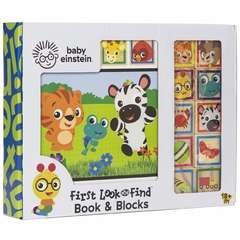 Baby Einstein - 10 Wooden Blocks and Interactive First Look and Find Board Book Set - PI Kids