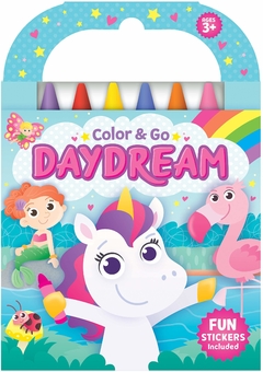 Daydream-Unicorns, Llamas, Princesses and More!-This Delightful Collection of 80 Coloring Pages includes 8 Jumbo Crayons and Easy-Peel Stickers