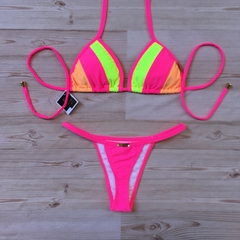 Biquini Cortininha Tricolor MINI Rosa Neon - comprar online