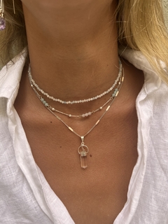 Chocker Dots ágata e pedra da lua ((prata)) - MIMPPY - Jóias em Prata e Semijóias | Acessórios Femininos com Cristal e Pedras Naturais