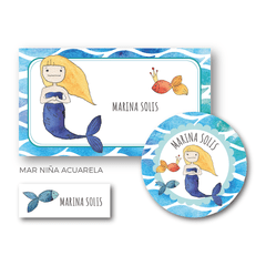 Mar Niña Acuarela - Etiquetas Escolares