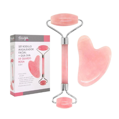 Rodillo Masajeador Facial + Gua Sha Quarzo Rosa Duga